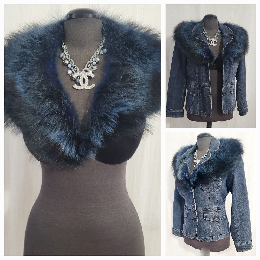 Denim Jacket with  Fur Collar - Picture 3 of 8